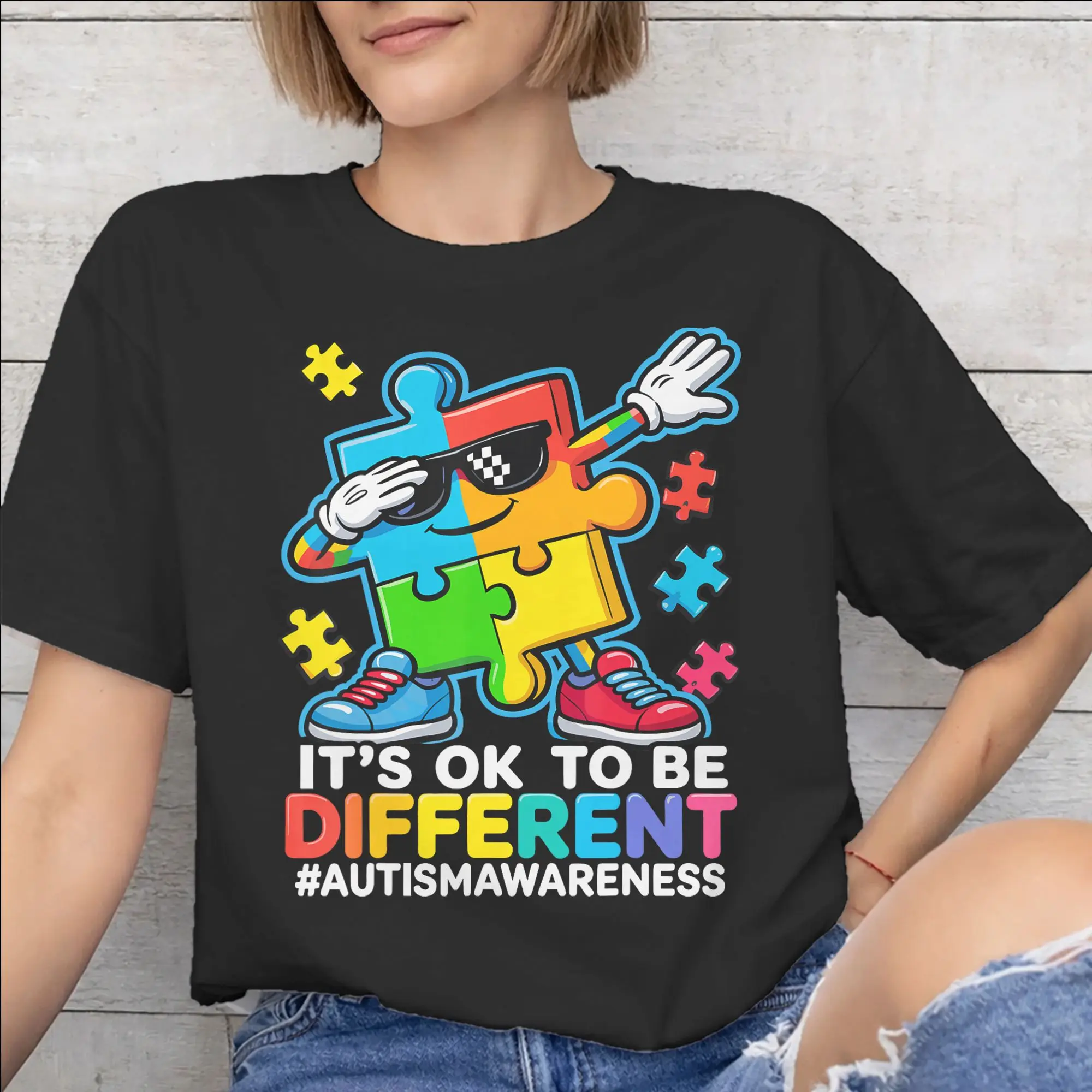 New Arrival Dabbing Puzzle Autism Awareness T Shirt for Men Women  100% Cotton T-shirts Short Sleeve Clothing