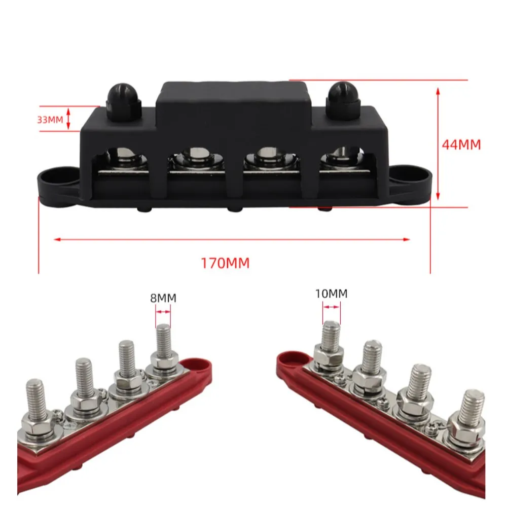 12V 24V 48V 250A Positive Negative M8 M10 Bus Bar Terminal Battery Power Distribution Block With Cover for Boat RV Truck Camper