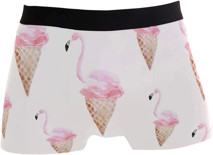 Comfortable Pink Flamingo Ice Cream Funny Sports Mens Underwear for Men L Boxer Briefs Polyester Men Size L