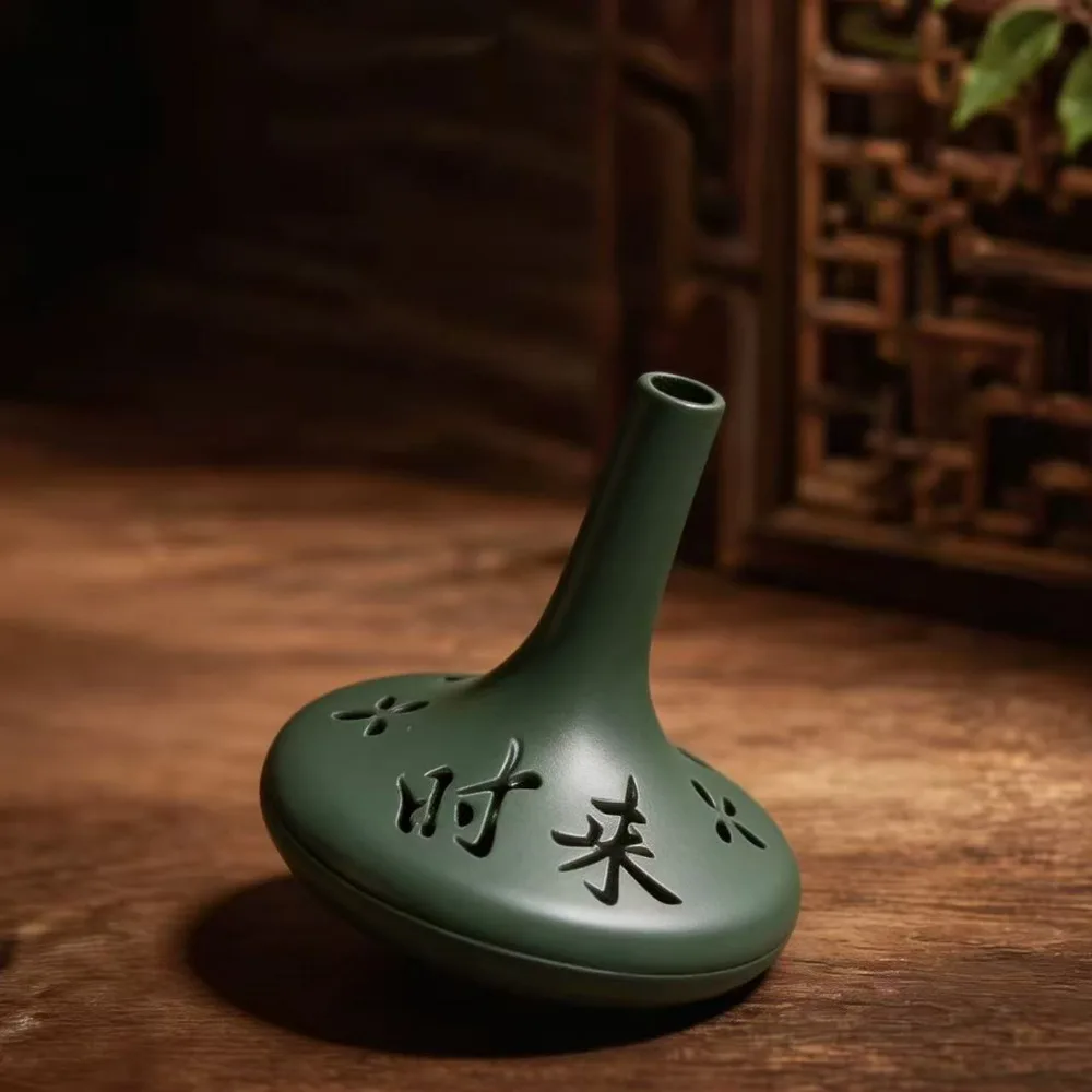 Chinese-style Retro Conical Gyroscope Incense Burner Openwork Calligraphy Vertical Incense Holder with Pad Zinc Alloy Censer