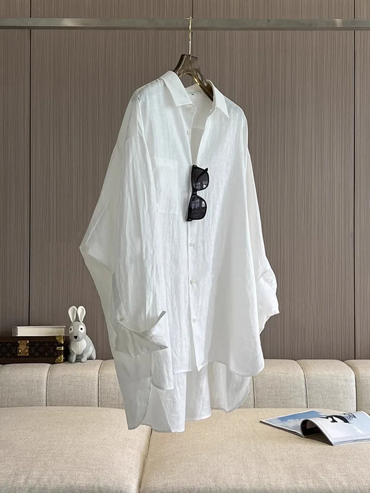 

Белая солнечная блузка irt Fem Summer Thin Batwing Sve Linen Полупрозрачный свободный крой корейский топ