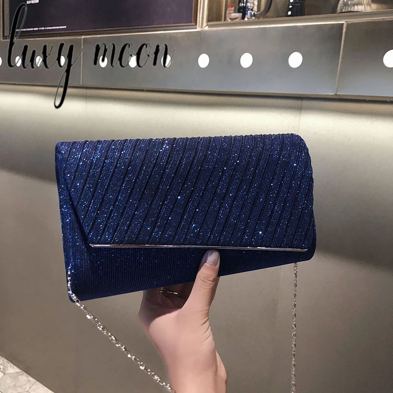 Women Clutch Evening Bag Sequin Clutch Female Wedding Purse Bag Party Handbag Black Blue Chain Shoulder Bag ZD1406