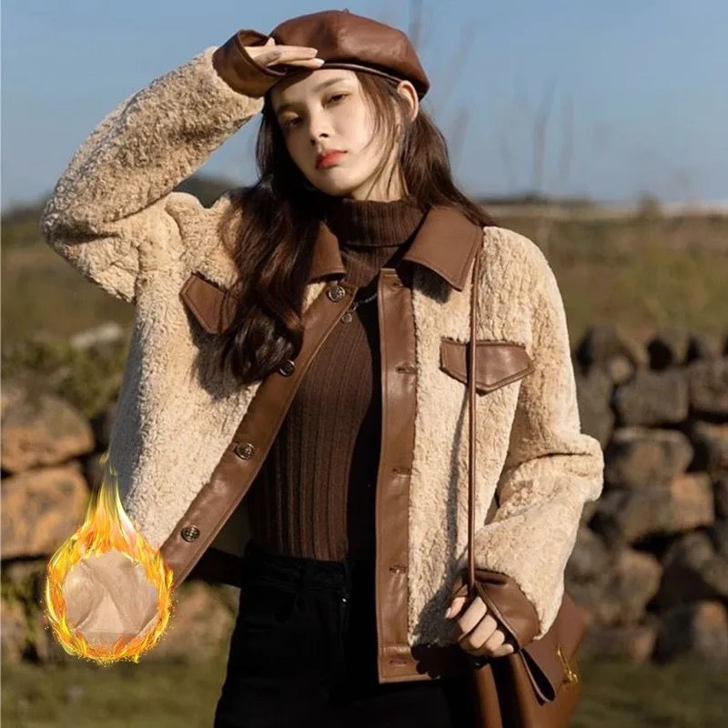 

Thick Overcoat Integrated Fashion Retro Jacket 2024 New Autumn Winter Small Fragrant Style Imitation Lamb Fur Jacket Women Coat