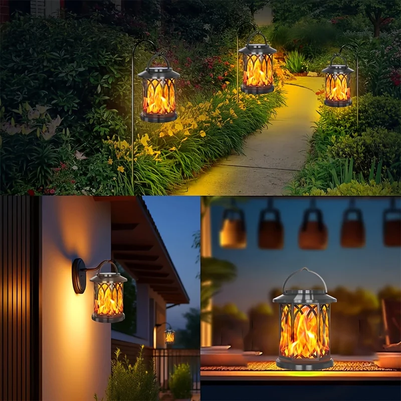 Solar Flame Hanging Lamp Outdoor Solar Light Garden Waterproof Flame Flickering Effect Christmas Garden Patio Yard Path Light