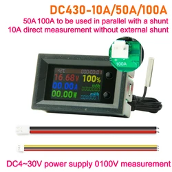 DC4~30V 10A/50A/100A Digital Voltmeter Ammeter 8in1 Multifunction Tester Power Energy Frequency Capacity Temperature Meter