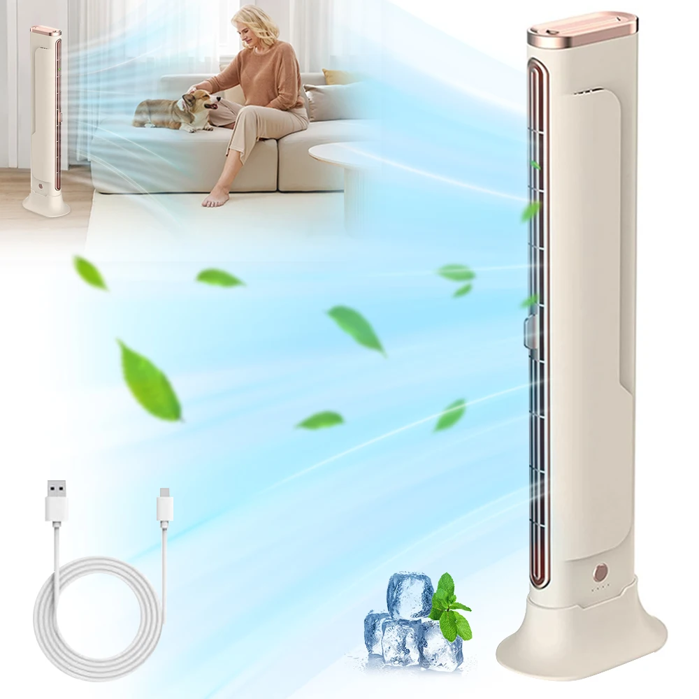 

Bladeless Tower Fan Quiet Portable USB Desk Fan For Home Office Lying Standing Dual-use Bedroom Wall-mounted Electric Fan