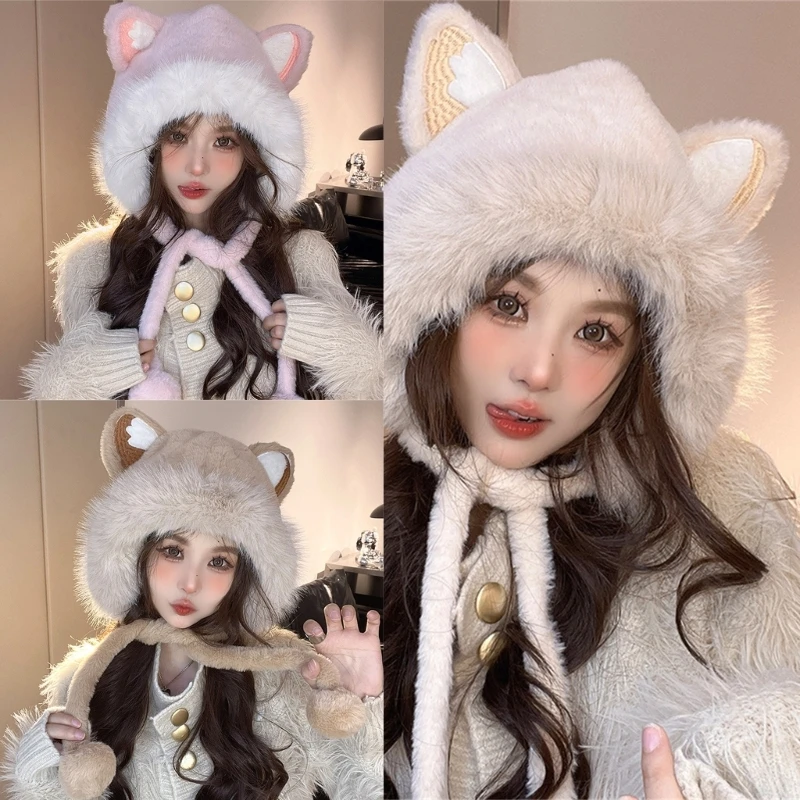 

Girls Kitten Hat Y2K Furry Ears Hat Furry Kitten Gifts Warm Winter Hat Adult Children Furry Ears Winter Photo Props Dropship