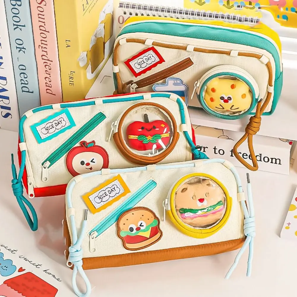 Large Capacity Hamburger Pencil Case Aesthetic Delicious Food School Cases Pouch Portable Multifunctional Bag Organizer Box