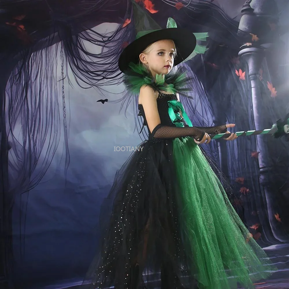 Gothic Deluxe Witch Tutu Dress  Witch Dress Up Suit Girls Witch Fancy Dress Up  Hat Broom Set