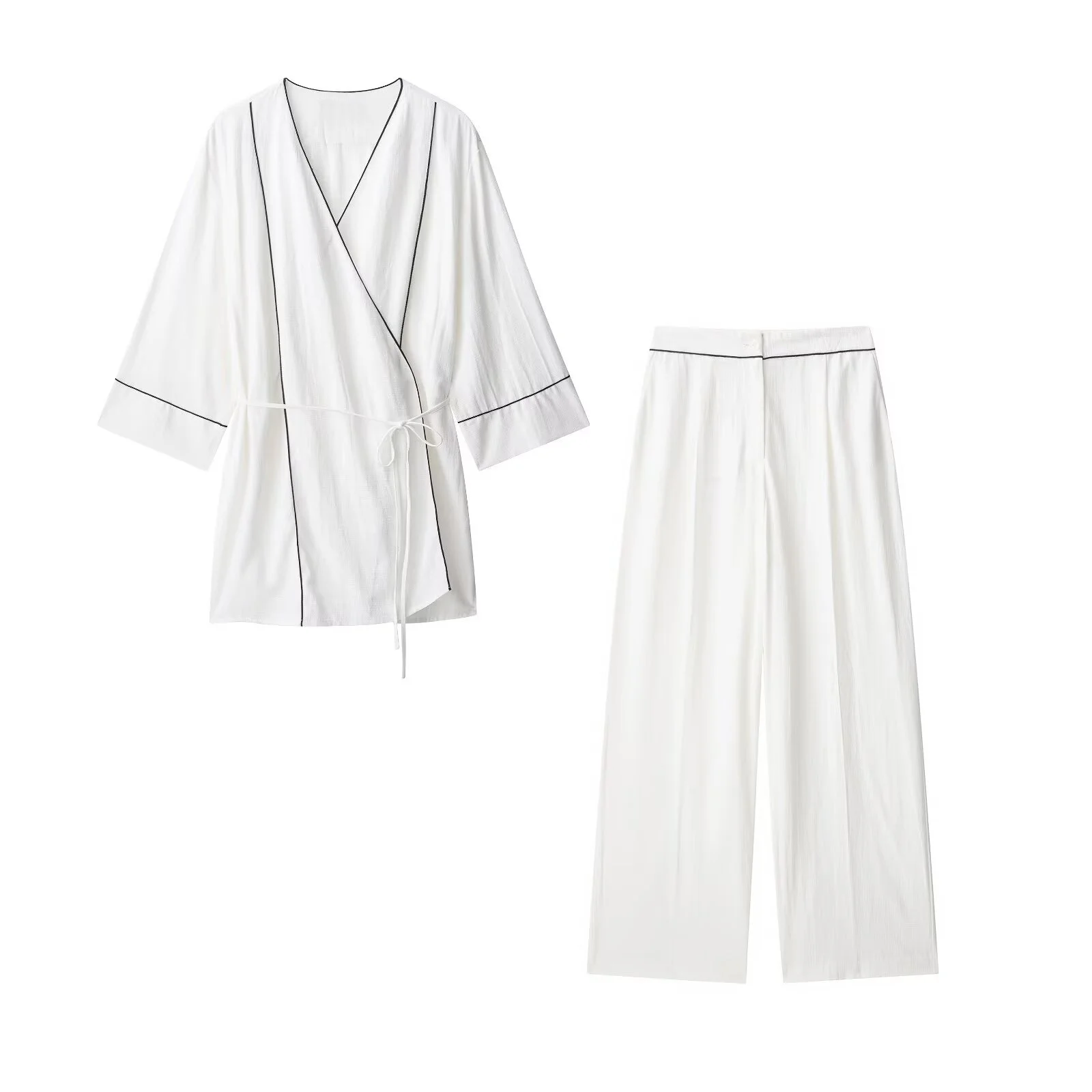 

MYST&ZA2025 summer new women's clothing asymmetrical design long-sleeved double-breasted jacket with casual wide-leg trousers