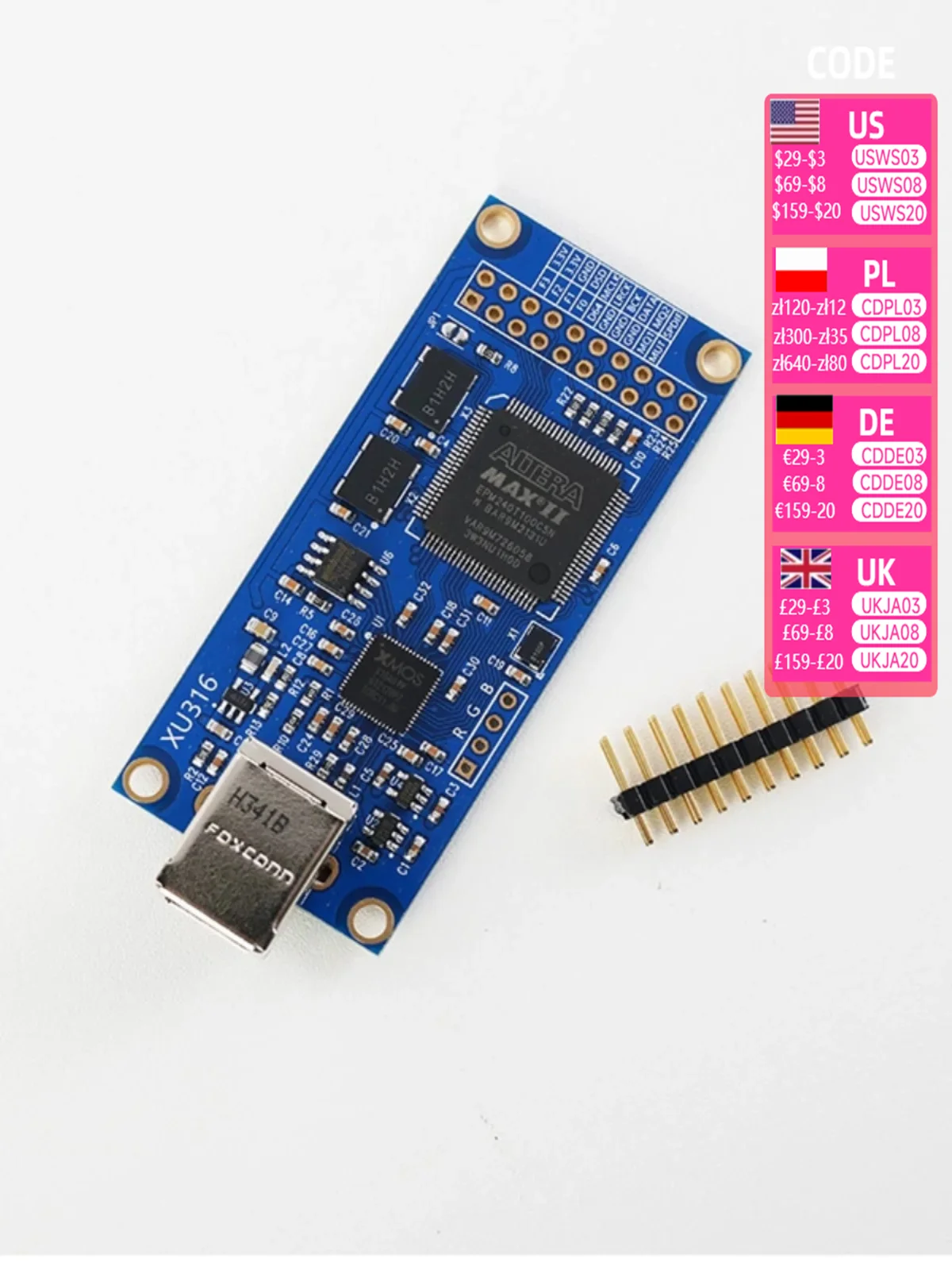 Wild numérique USB XMOS XU316, prend en charge la compatibilité MQA avec la carte secondaire italienne Amanero, carte à 4 couches