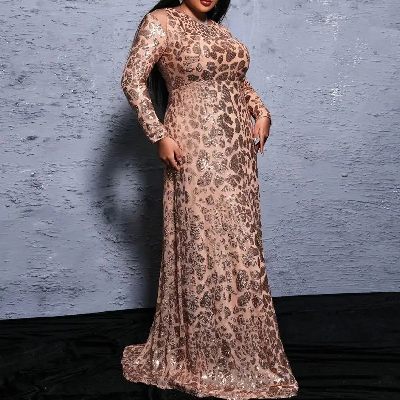 2025 Plus Size Verde Donna Maniche Lunghe Paillettes Sirena Abito da Sera Laurea Matrimonio Festa di Compleanno Abiti per Occasioni Formali