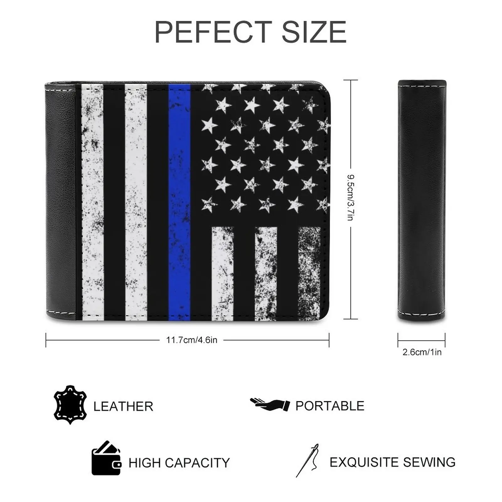 Police Styled Distressed Vertical American Flag Leather Wallet Men's Wallet Diy Personalized Purse Father's Day Gift Police