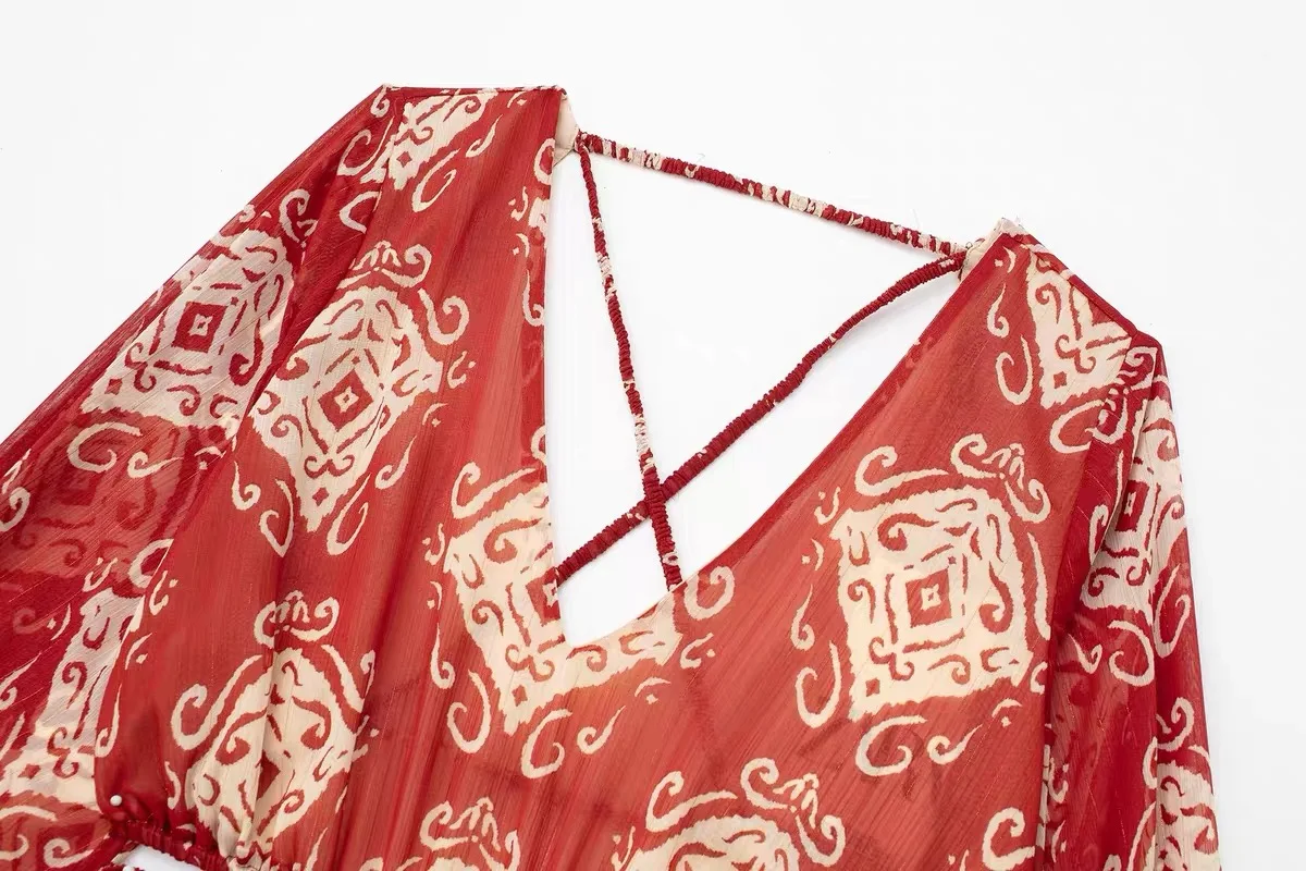 Beach Holiday Party Dresses Long Dresses Fashion Chic V Neck Backless Women's Dress Summer Print Dress Woman Clothing SL057