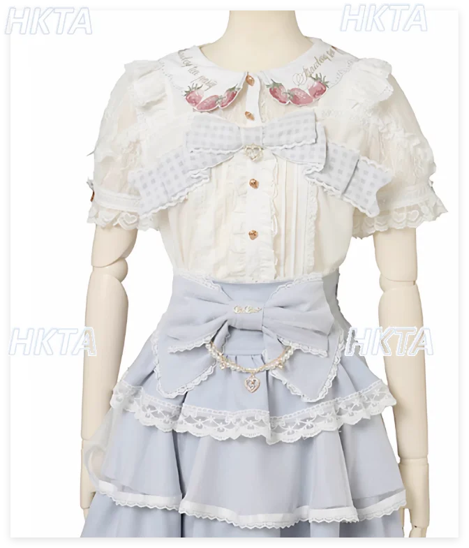 

Liz Style 2026 Summer New Lolita Strawberry Embroidery Blouse Women Girls Kawaii Cute Short Sleeve Shirt White Blouse Top Ladies