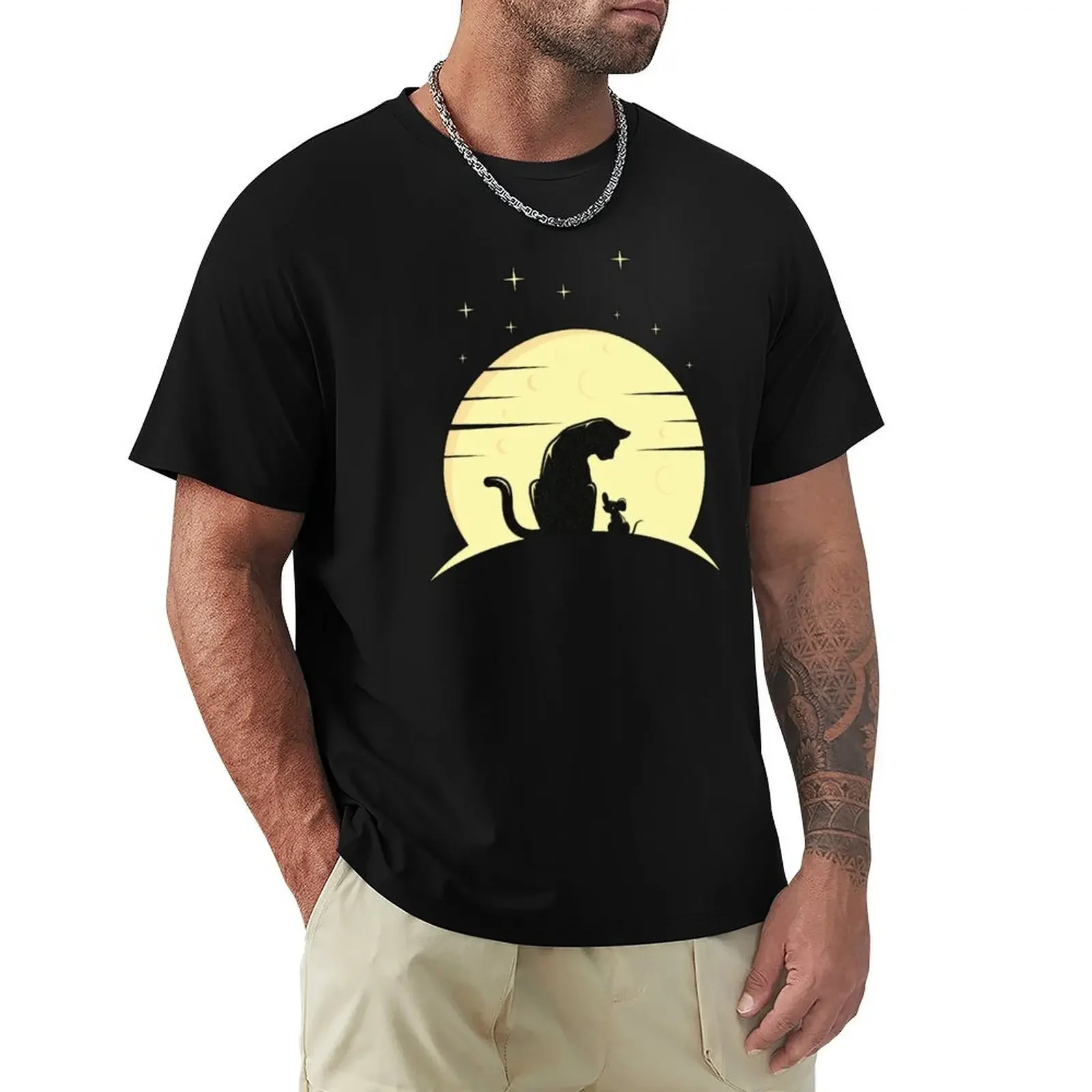 Cat And Mouse Silhouettes And Cheese Moon T-Shirt anime for a boy summer clothes shirts men graphic