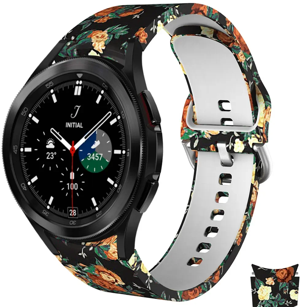 Printed Silicone Strap For Samsung Galaxy Watch 4 Classic 46mm 42mm No Gaps Bracelet For Galaxy Watch 5 5 Pro 45 44mm 40mm Bands