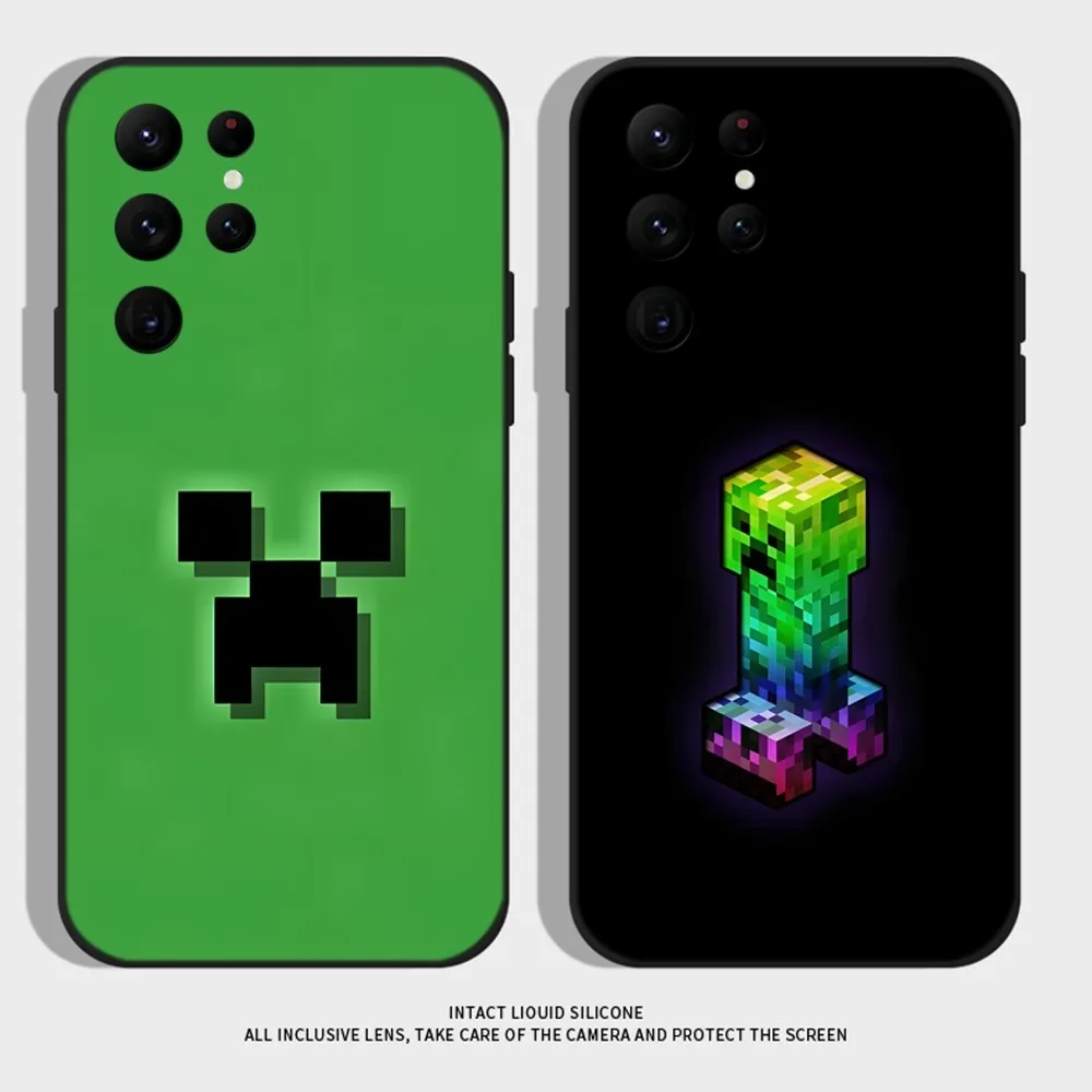 

Green Pixel Monster Cartoon Phone Case For Samsung S25,S24 Ultra,S20,S30 plus,S22 plus,S23,S30 ultra 5G Silicone Cover