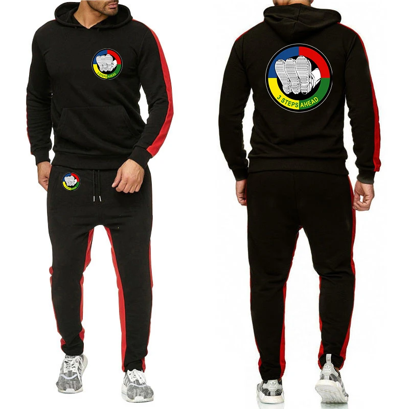 

3 Steps Ahead 2026 Men New Spring and Autumn Print Hoodie Sweatpant Sets Sport Run Comfortable Solid Color Suit