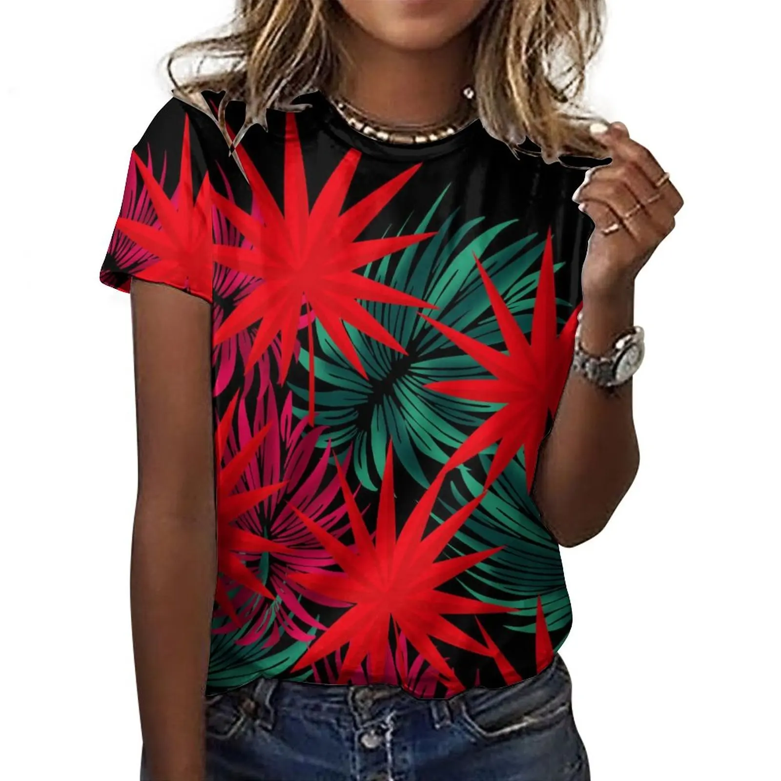 Summer Customized Ladies Short Sleeve O Neck Comfortable Sports T-shirt Polynesian Tribal Design Plus Size Pure cotton Tshirt
