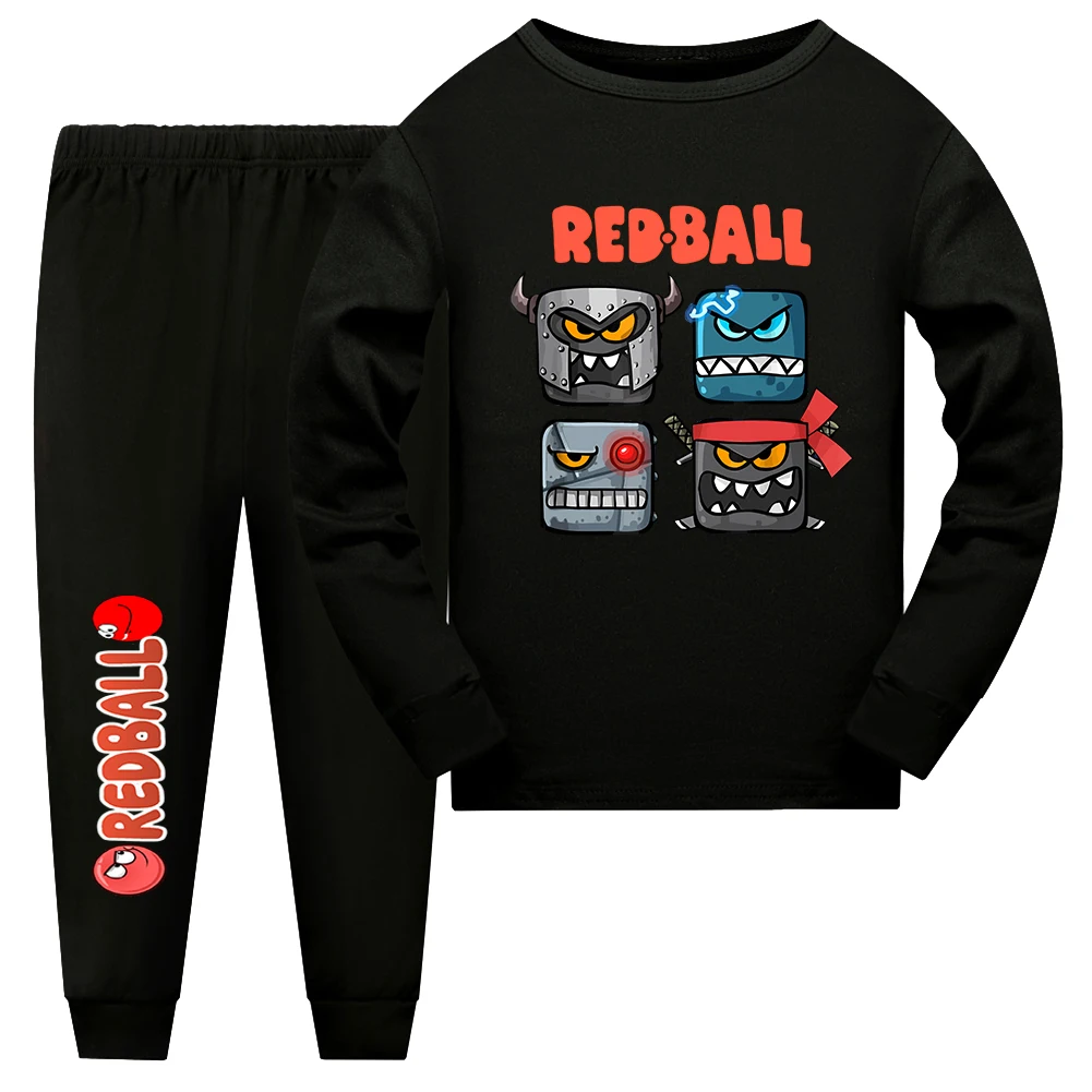 Cute Funny Boys Long Sleeve T-Shirt Set Gift Game Shop Red Ball 4 Cartoon Print Pajamas Fashion Sleepwear Hip Hop Tops Nightwear