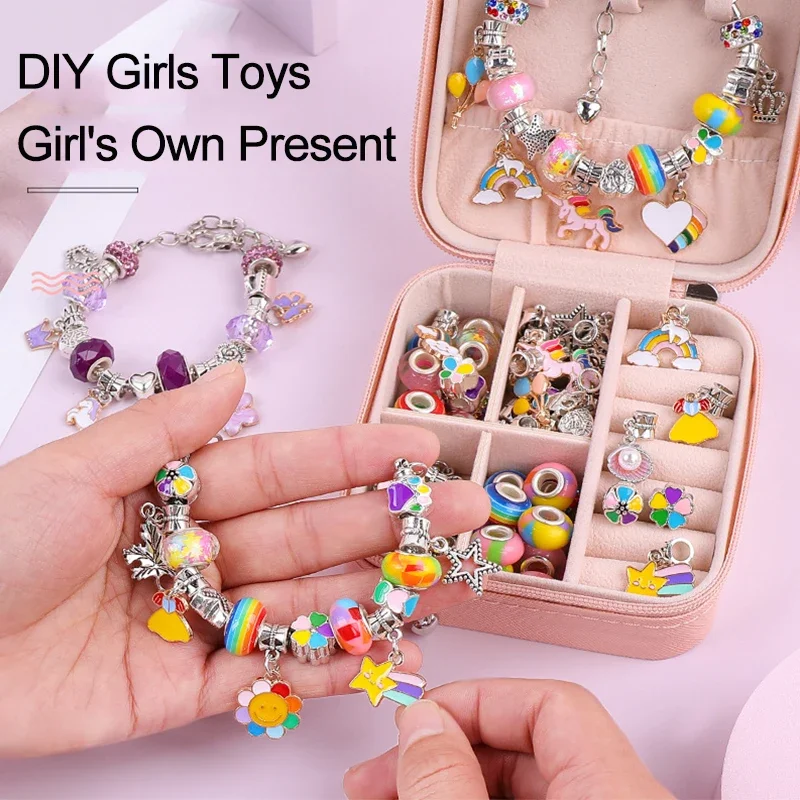 DIY Beaded Bracelet Set with Storage Box for Girls Gift Acrylic European Large Hole Beads Handmade Diy Jewelry Making Kit Toys