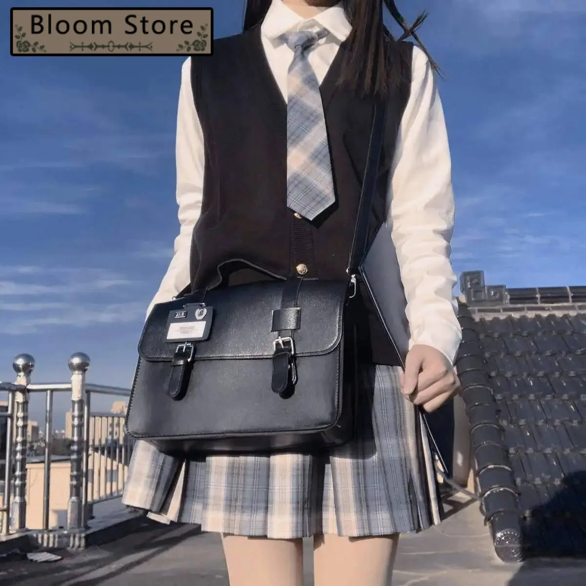 

Bloom Haruku Jk Messenger Bag Women Preppy Style Pu Handle Casual Crossbody Bags Backpack Female Vintage Black Backpacks New