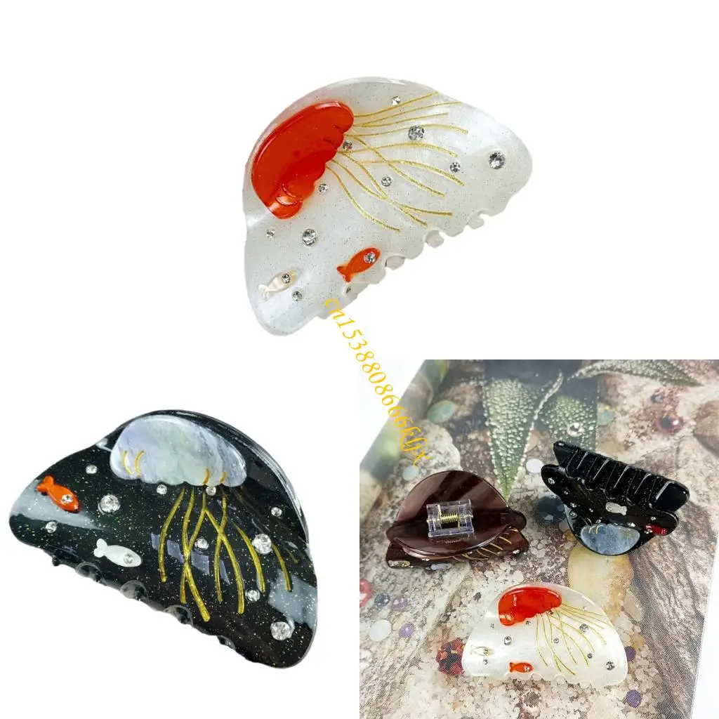

Jellyfish Theme Hair Claw Clip with Rhinestones Strong Teeth Design Hair Clamp 066C