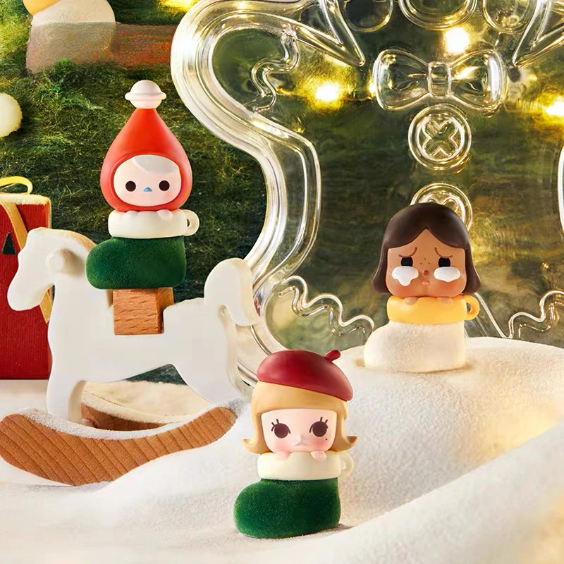 Genuíno pop feijão meias de natal série mini boneca kawaii anime figura ornamentos de mesa surpresa meninas presente coleção