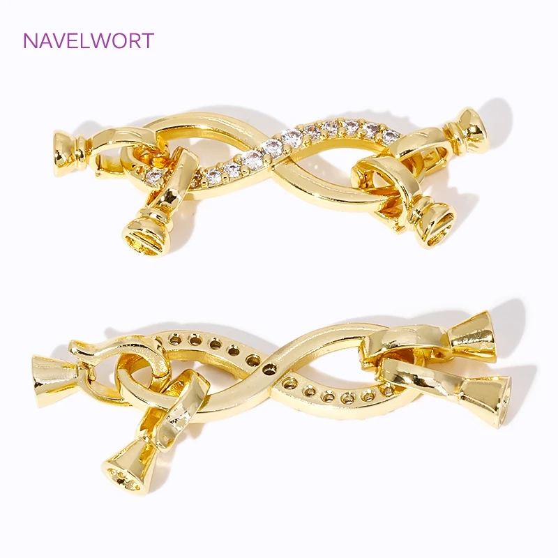 18K Gold Plated Inlaid Zircon Fastener Connector Clasps Brass 8 Words Double Row Pearl Clasp For DIY Jewelry Making Accessories