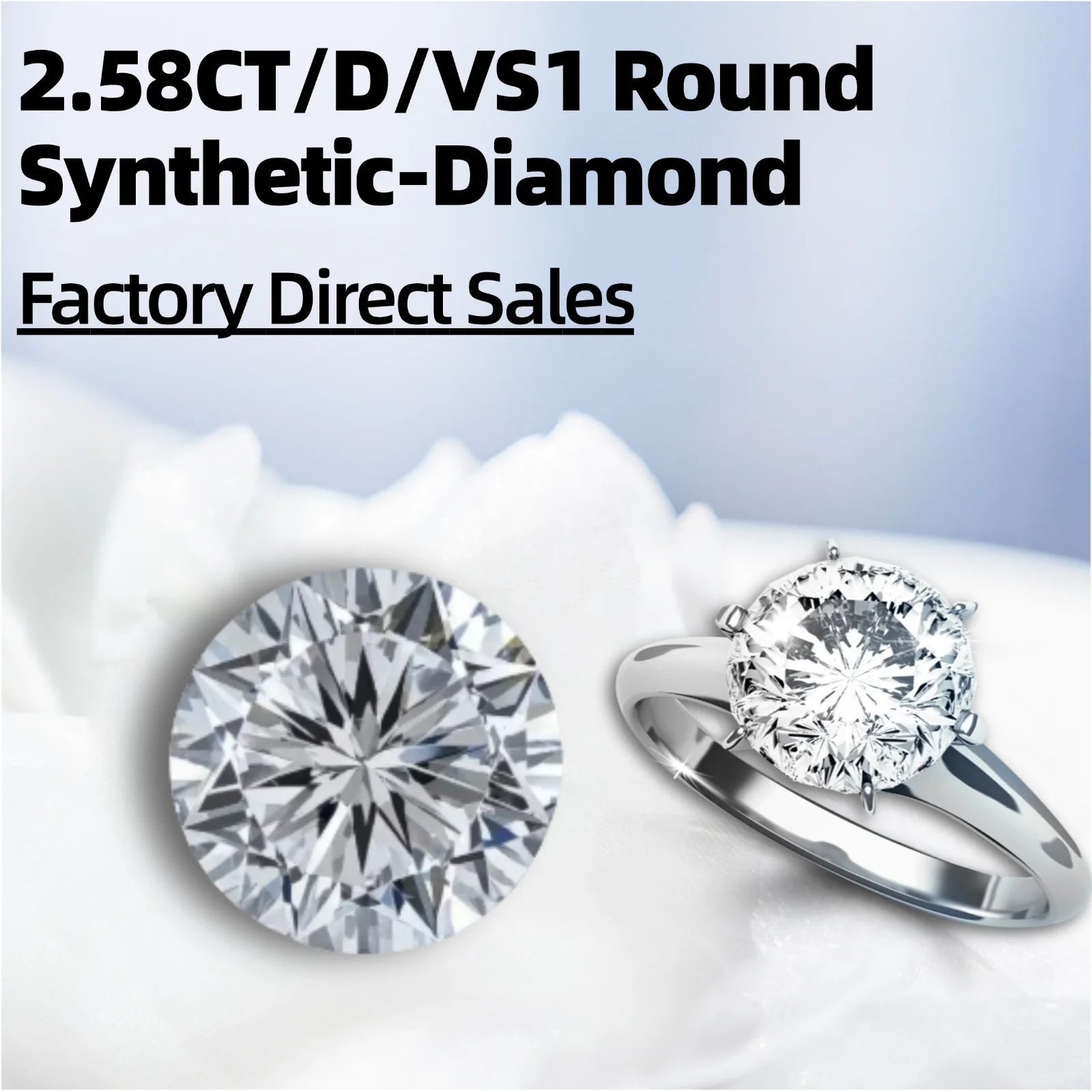 

2.58CT D VS1 Round Lab-grown Diamond, Ideal Main Synthetic-Diamond for Ring Necklace, Pendant Earring, Jewelry Diy