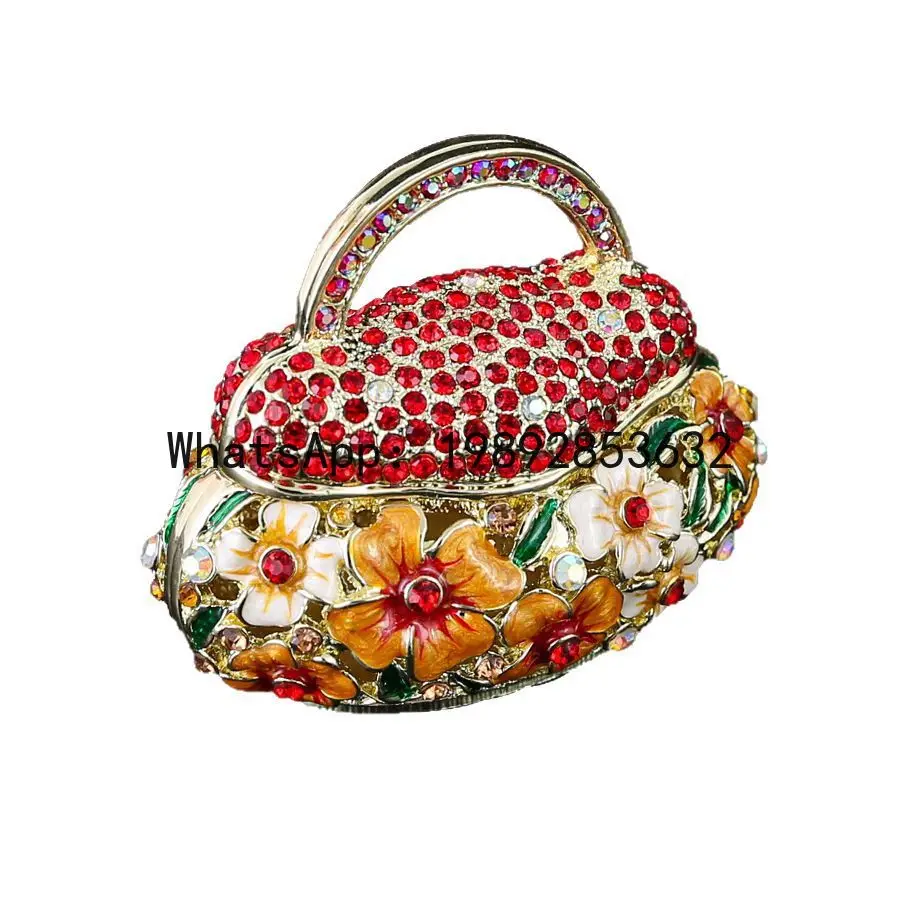 

PYJ metal Qibaoyaki handicrafts Chinese enamel jewelry box creative home decoration flower basket bag ornament