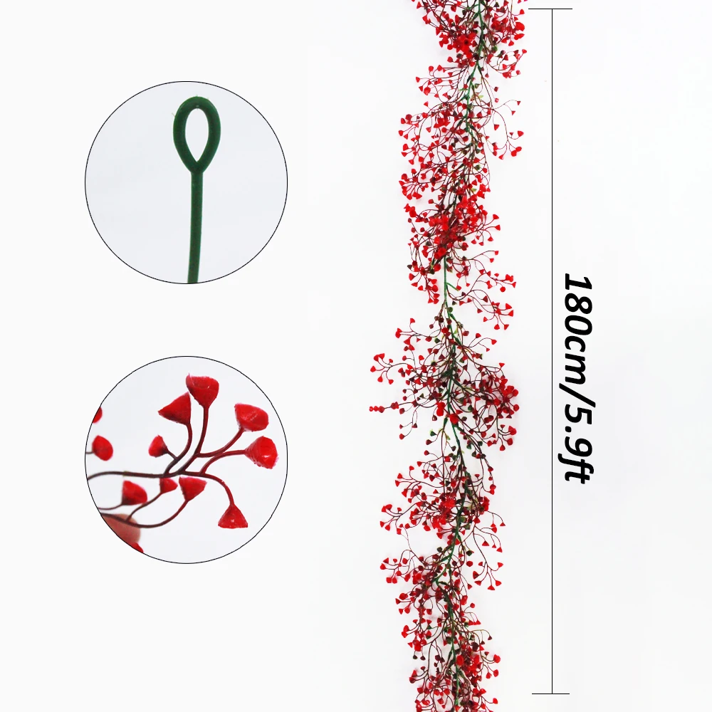 180 سنتيمتر النباتات الاصطناعية معلقة جارلاند البلاستيك السرخس الحمراء نبات اللبلاب وهمية المنزل الزفاف الجدول حفلة حديقة عيد الميلاد الديكور #6