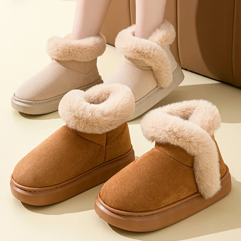 2024 new fashion thick plush Woman snow boots fluffy faux fur winter ankle boots for women comfortable warm cotton padded shoes