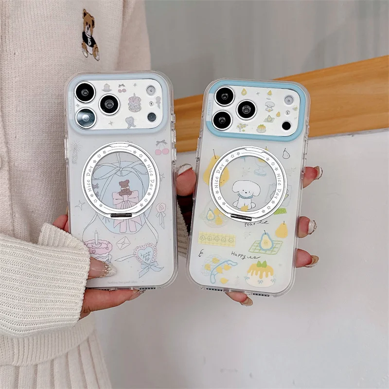 

Shockproof Phone Case For iPhone 15 16 17 Pro Max Cartoon Puppy & Gift Print For MagSafe Ring Holder Large Window Cover