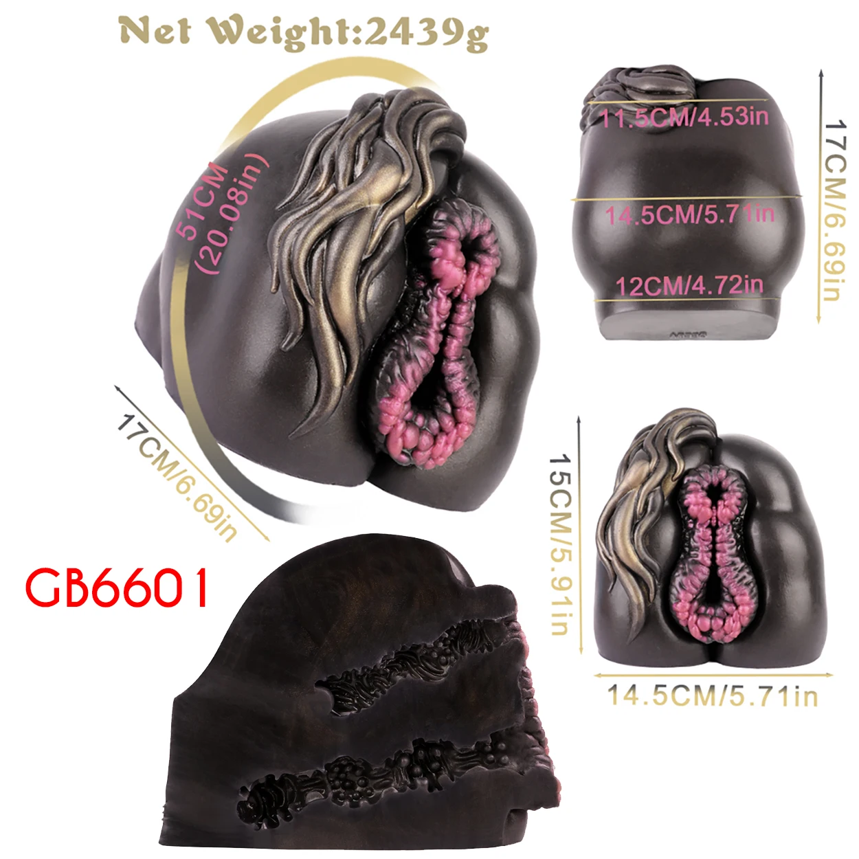 GEEBA 6601 Realistyczny Masturbator Silikonowy w Kształcie Końskiego Tyłka, Fantazyjny, z Podwójnym Kanałem, Zabawka Erotyczna dla Dorosłych