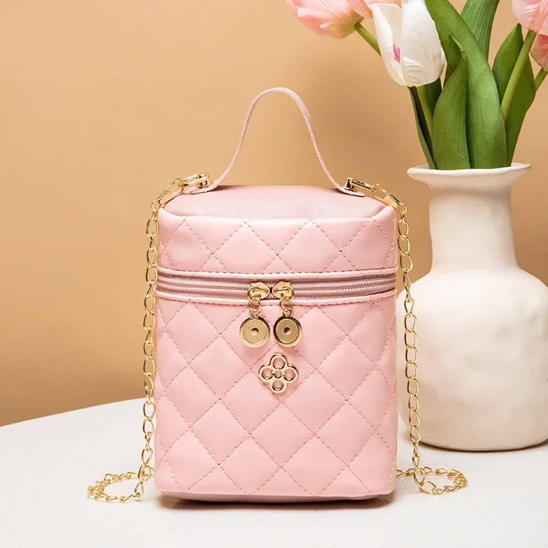 Fashion Embroidered Bucket Bags Basic Casual Wallets for Women New Chicly Chain Simple Zipper Solid Color Elegant Female Wallets