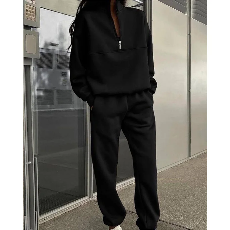 Winter Clothes Women Warm Suit New Sweatshirt Ladies Outfit Clothing Long Sleeve Stand Collar Casual Sport Stylish Two Piece Set