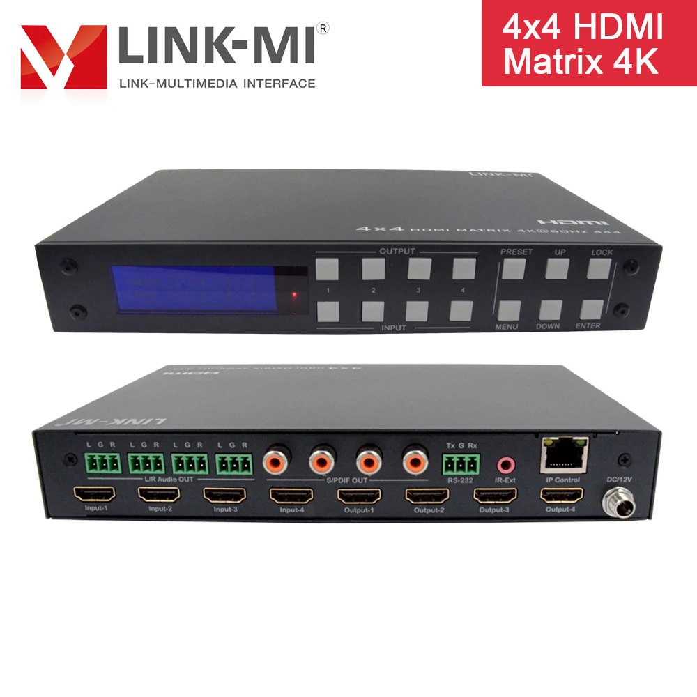 4x4 HDMI Matrix Switch 4K@60Hz Support Audio On/Off With EDID HDR 18Gbps RS232 TCP/IP Web GUI Control