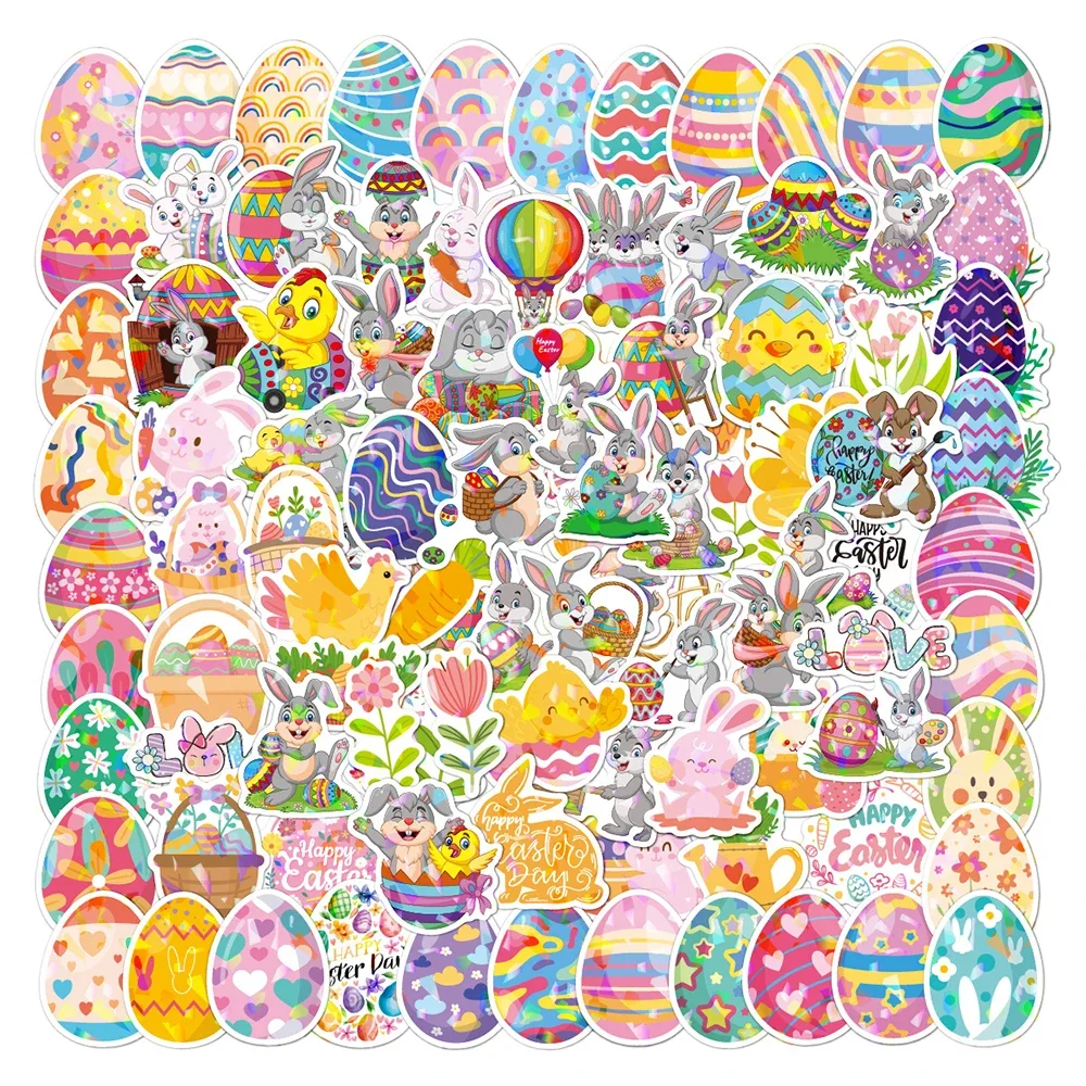 

50/100 Sheets Cartoon Easter Stickers Holographic Laser Waterproof Stickers DIY Decorative Stickers Stationery