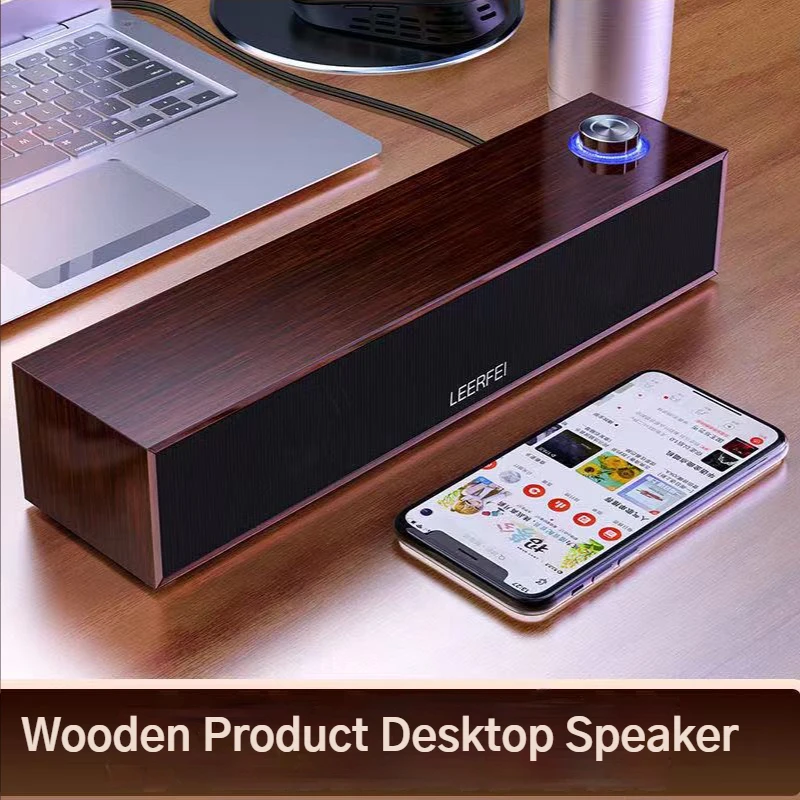 New Portable Wooden Wired Bluetooth 5.0 Desktop Speaker Subwoofer Sound Bar Sound Bar Hifi Stereo Card Multimedia Audio Music