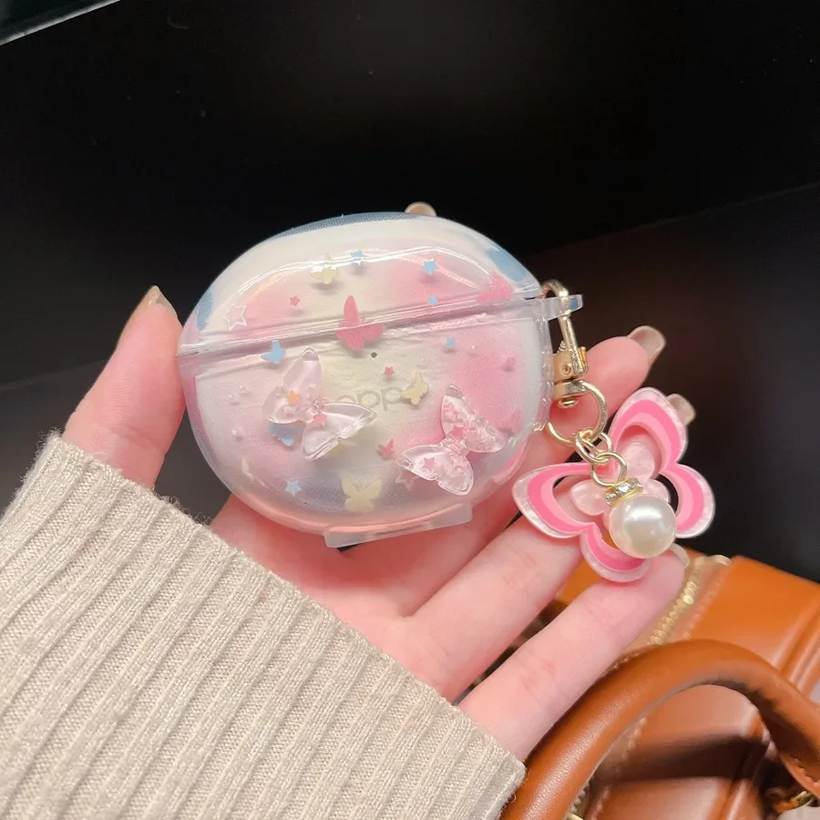 For VIVO TWS 3E Cover Fashion Flower / cartoon keychain Silicone Transparent Earphone Cover cute For vivo tws 3e cover