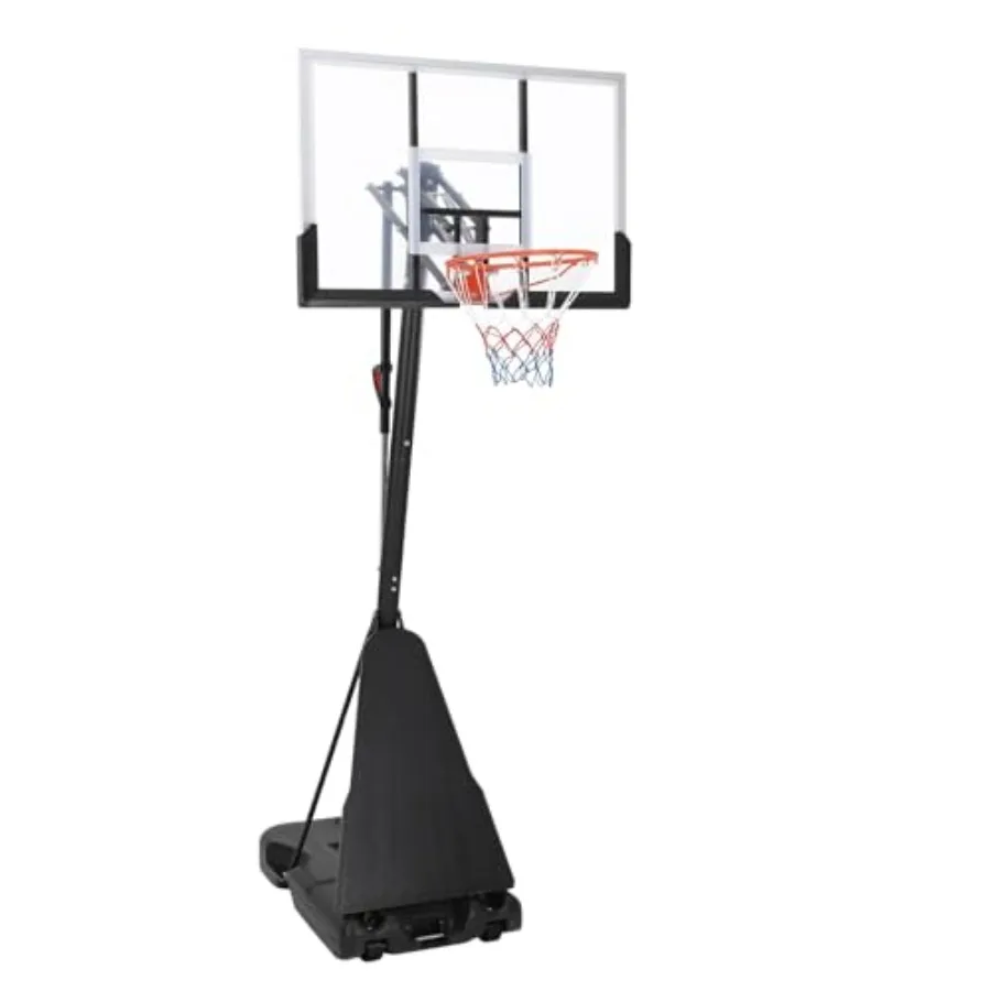Outdoor basketball hoop system with adjustable height 5.210 ft,47-inch shatterproof backboard, portable wheels, black/gray fini