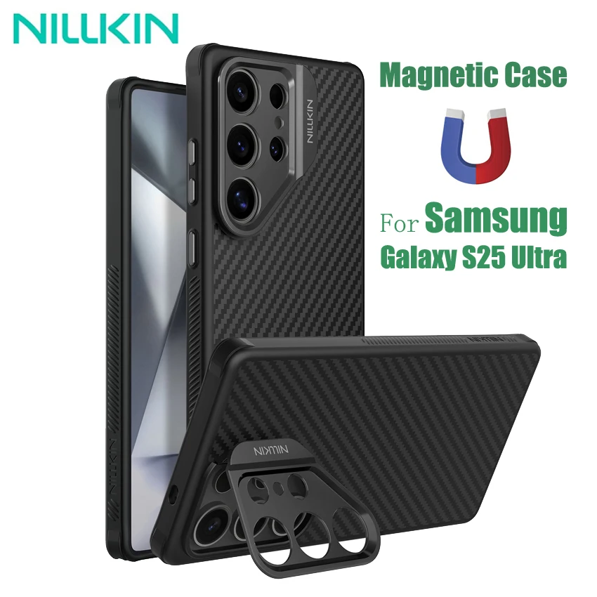 For Samsung Galaxy S25 Ultra MagSafe Case NILLKIN CarboProp Aramid Fiber Magnetic Case Camera Stand Cover For Samsung S25Ultra