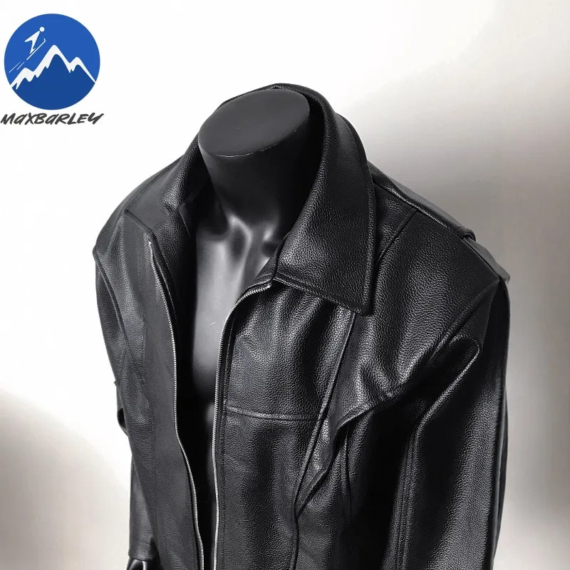 Maxbarley Leather Jacket Men Oversized Retro PU Faux Leather Short Jacket Autumn K-Pop Streetwear Zipper Moto Biker Coat Outwear