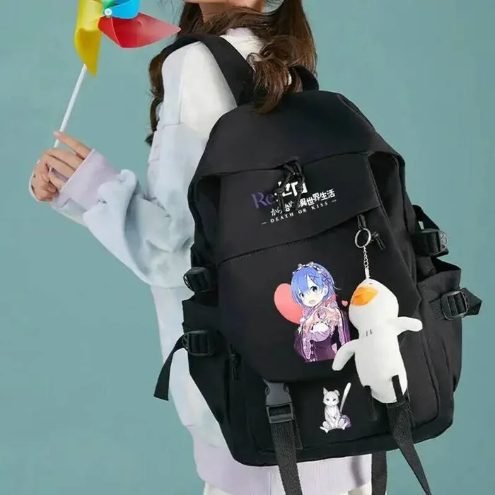 

Black White Re:Life In A Different World From Zero Student School Bags Backpacks Girls Boys Anime Game