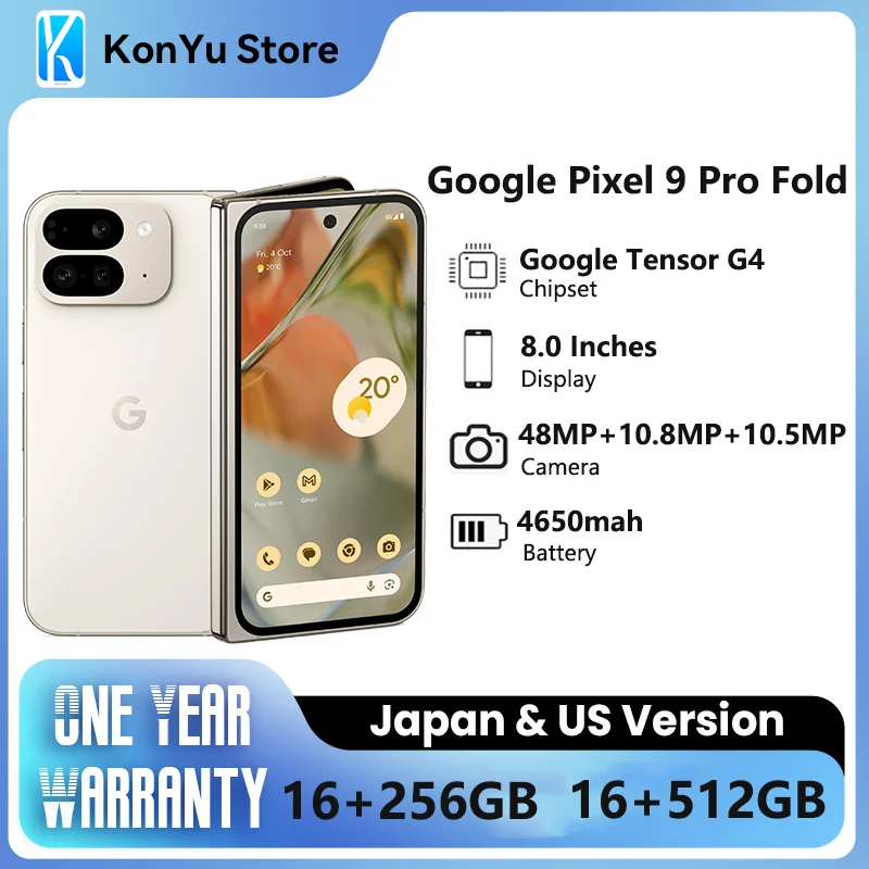 Global Rom Новый Google Pixel 9 Pro Fold 8,0 дюймов Google Tensor G4 16 ГБ ОЗУ OLED, 120 Гц 4650 мАч NFC-смартфон