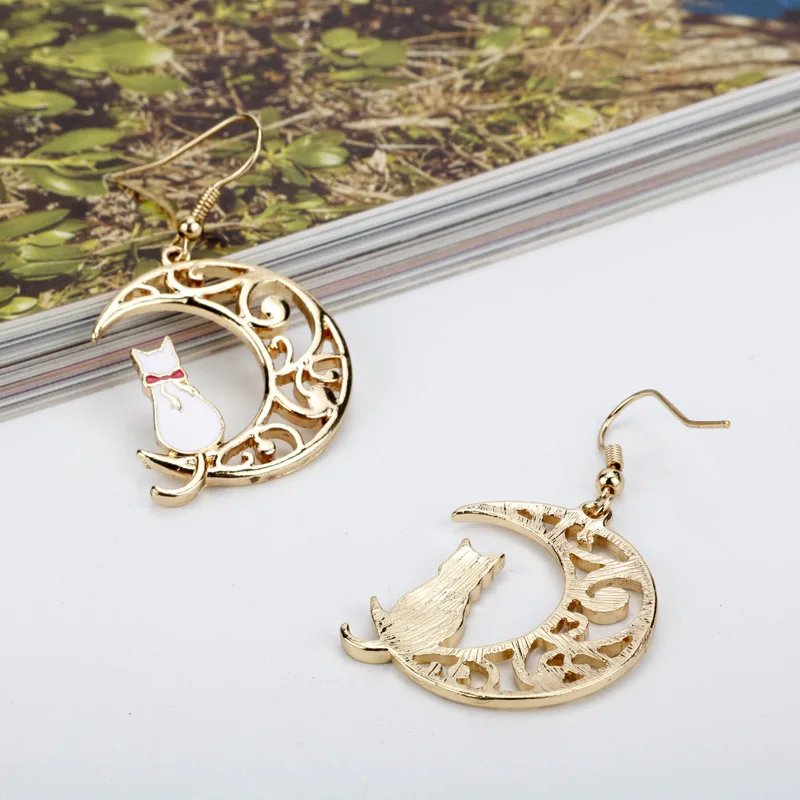 Boucles d'oreilles chat animal mignon pour femmes, chat debout sur la lune, boucles d'oreilles pendantes, cadeaux d'amoureux, bijoux punk gothiques