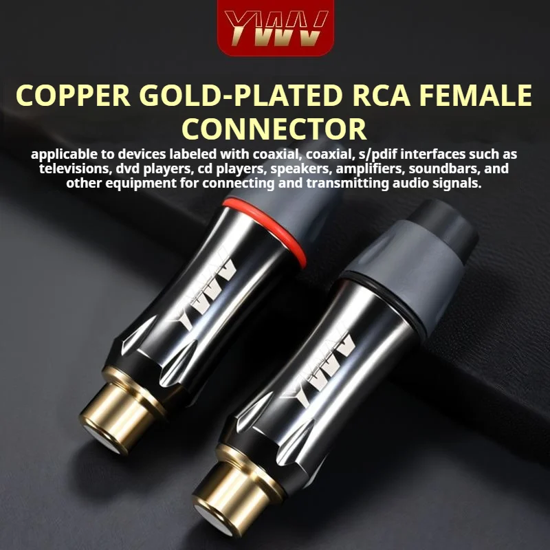 Gold Plated RCA Female Solder Connector, Red/White Phono Plug for Speaker, Amplifier & Audio Cable Extension DIY