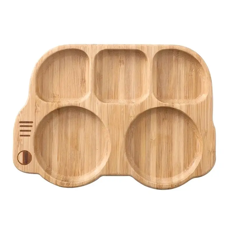 AT21-Car Shape Baby Feeding Set Dinnerware Plate Newborn Bamboo Dishes Items Tableware For Stuff Accessory Kids Food Storage